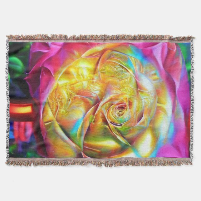 Psychedelische RegenbogenRose Decke (Vorderseite)