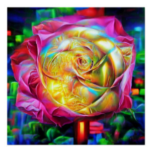 Psychedelische RegenbogenRose Poster