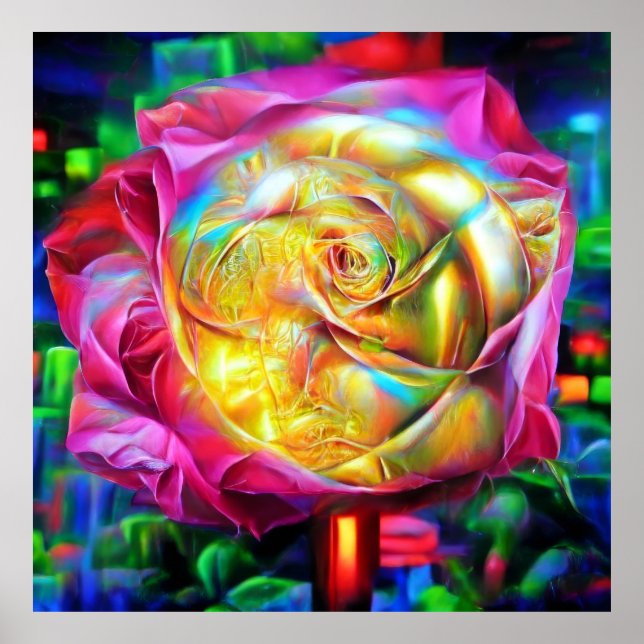 Psychedelische RegenbogenRose Poster (Vorne)