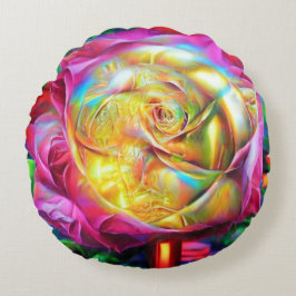 Psychedelische RegenbogenRose Rundes Kissen