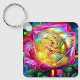 Psychedelische RegenbogenRose Schlüsselanhänger
