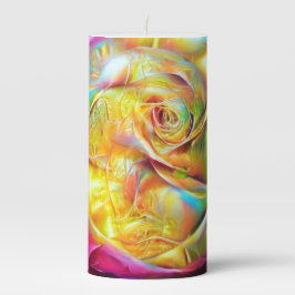 Psychedelische RegenbogenRose Stumpenkerze