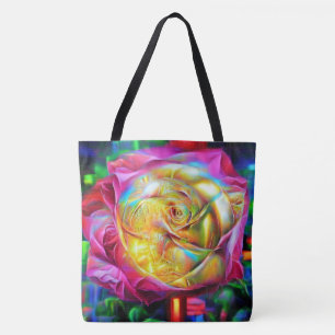 Psychedelische RegenbogenRose Tasche