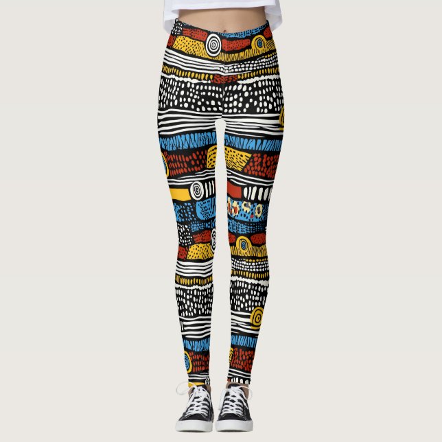 Psychedelische Retro-Farben Leggings (Vorderseite)
