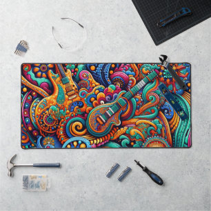 Psychedelische Retro-Gitarrenkunst Schreibtischunterlage