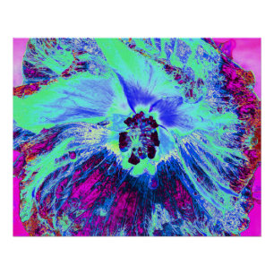 Psychedelische Retro-Grün- und Blaue Hibiskusblüte Poster