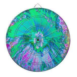 Psychedelische Retro-Grüne und Hot-Pink-Hibiskus Dartscheibe