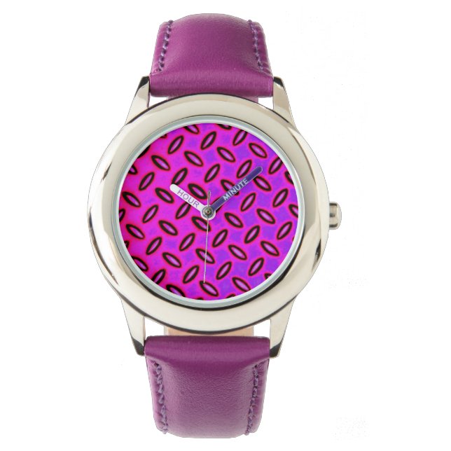 Psychedelische rosa Gemusterte Uhr (Vorderseite)