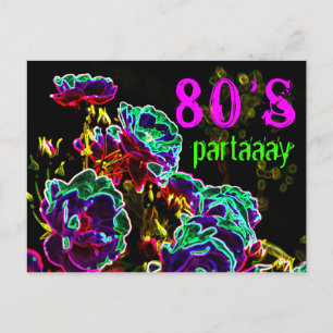 Psychedelische Rose Neon Black Lila 80er Party Einladungspostkarte