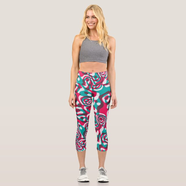 Psychedelische Säure Nahtlos Funky Hintergrund. Capri Leggings (Vorderseite)