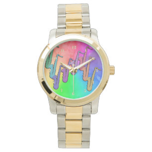 Psychedelische Saxophon-bunte Musik-Uhr Armbanduhr