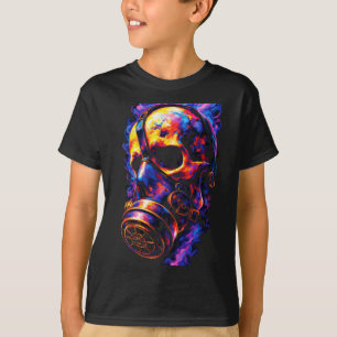 Psychedelische Schädel-Gasmaske Flammen-Wirbel T-Shirt