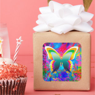 Psychedelische Schmetterlinge Quadratischer Aufkleber