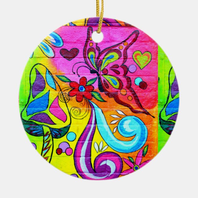 Psychedelische Schmetterlingsschmetterlingsschmuck Keramikornament (Vorne)