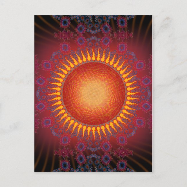 Psychedelische Sonne: Spiral-Fraktal Design Postkarte (Vorderseite)