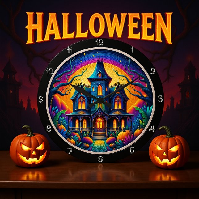 Psychedelische Spuk Burg Nachtszene Große Wanduhr (Von Creator hochgeladen)