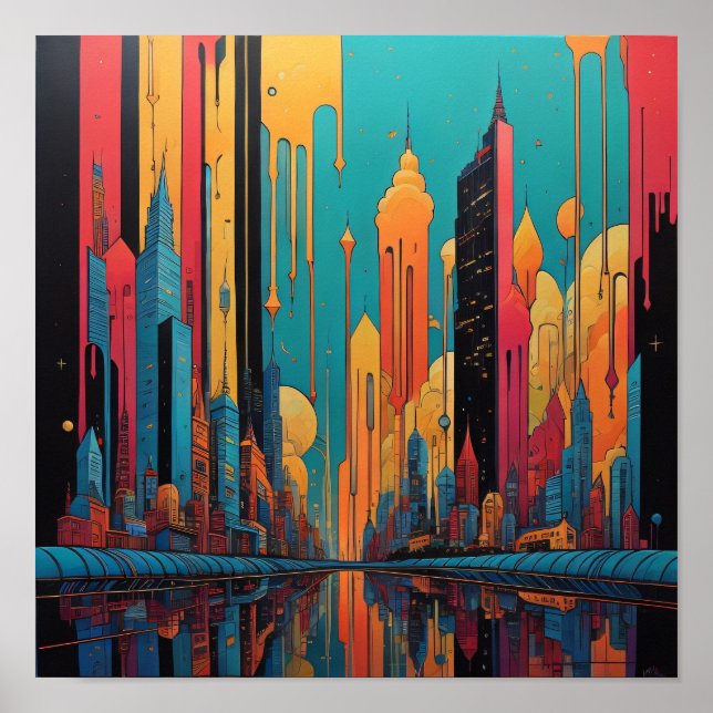 Psychedelische Stadt Poster (Vorne)