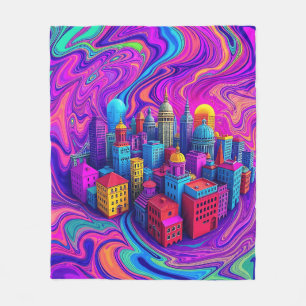 Psychedelische Städte Morphing in lebhaften Farben Fleecedecke