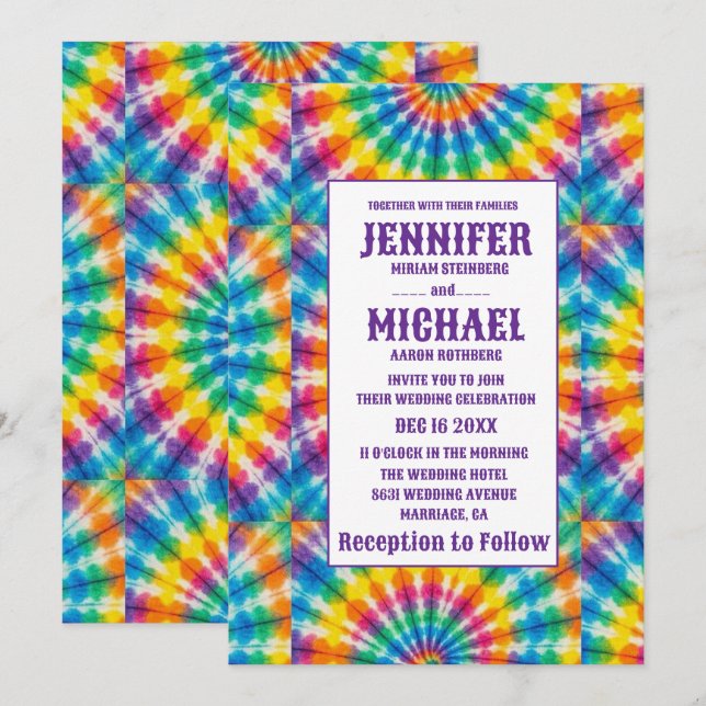 Psychedelische Tie-Dye-Hochzeitseinladungen Einladung (Vorne/Hinten)