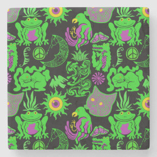 Psychedelische Tiere Muster Black BG Steinuntersetzer