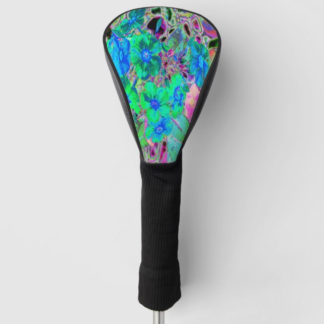 Psychedelische Trippy Lime Green and Blue Flowers Golf Headcover (Vorderseite)