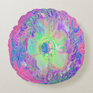 Psychedelische Trippy Limettengrüne und violette H Rundes Kissen