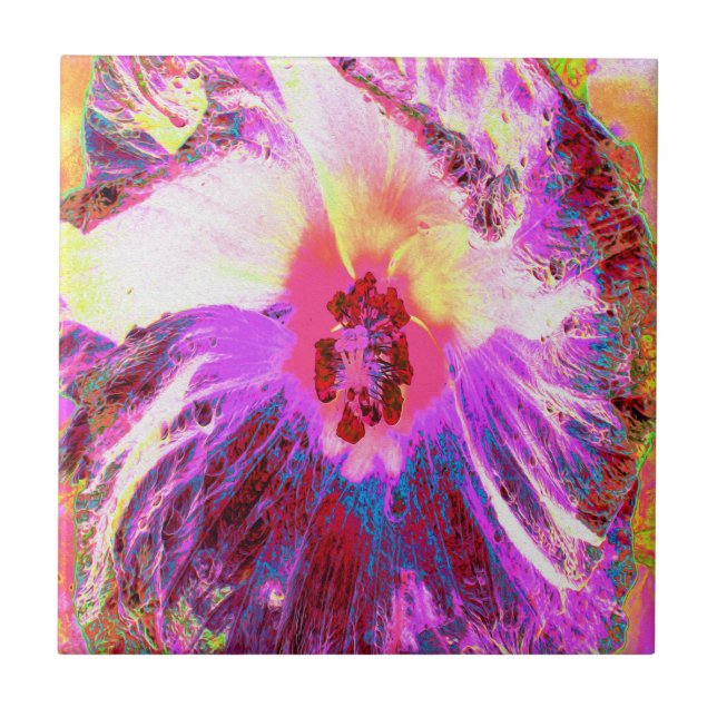 Psychedelische Trippy Rainbow Colors Hibiskus Blum Fliese (Vorderseite)