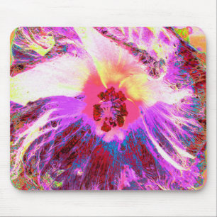 Psychedelische Trippy Regenbogenfarben Hibiskusblü Mousepad