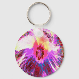 Psychedelische Trippy Regenbogenfarben Hibiskusblü Schlüsselanhänger