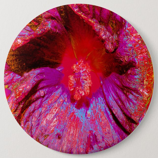Psychedelische Trippy Retro Red Hibiskus Blume Button (Vorderseite)