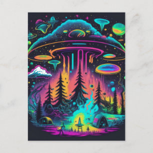 Psychedelische UFO-Fantasie-Kunst Postkarte