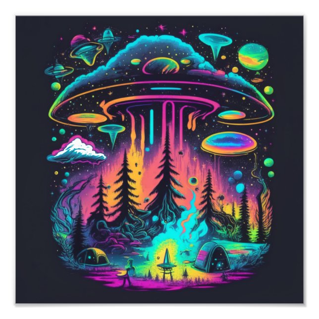 Psychedelische UFO Fantasy Art Fotodruck (Vorne)