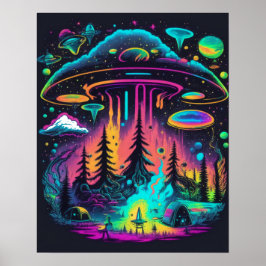 Psychedelische UFO Fantasy Art Poster