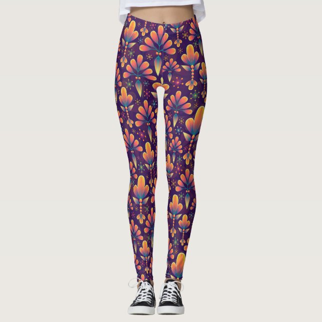Psychedelische und farbenfrohe Blume Leggings (Vorderseite)