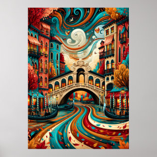 Psychedelische Venedig Rialto-Brücke Cityscape Poster