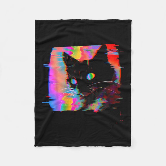 Psychedelische Weidcore Cat Vaporwave Ästhetische  Fleecedecke (Vorderseite)