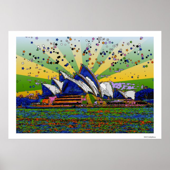 Psychedelische Welt: Sydney Australien Skyline A2 Poster (Vorne)