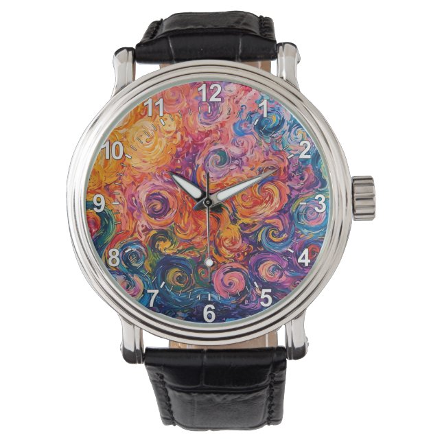 Psychedelische Wirbel Ölgemälde Armbanduhr (Vorderseite)