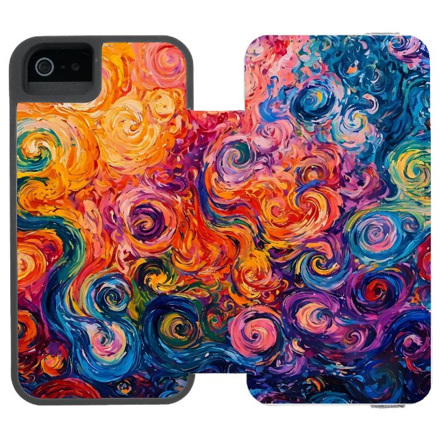 Psychedelische Wirbel Ölgemälde Incipio iPhone Geldbeutel-Hülle (Folio Geöffnet)