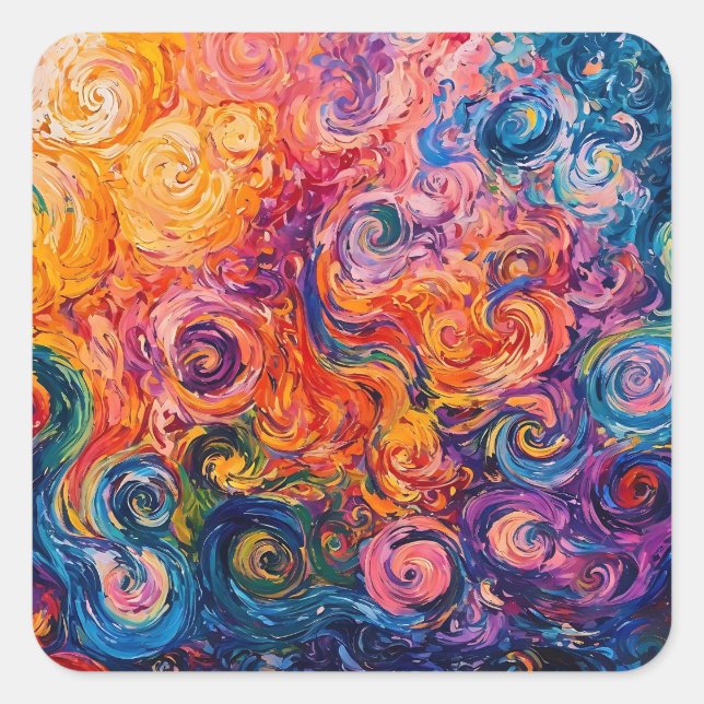 Psychedelische Wirbel Ölgemälde Quadratischer Aufkleber (Vorderseite)