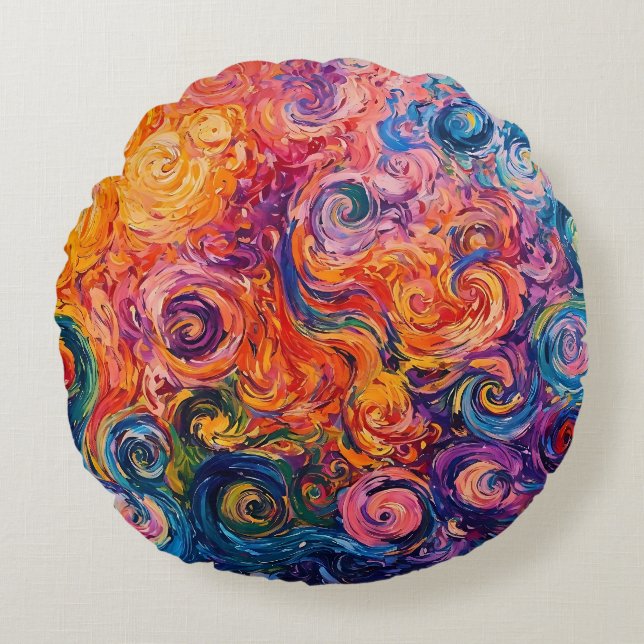 Psychedelische Wirbel Ölgemälde Rundes Kissen (Vorderseite)