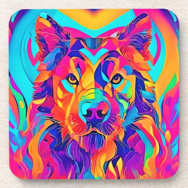 Psychedelische Wolf Majestät Getränkeuntersetzer (Vorderseite)