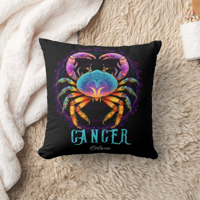 Psychedelischer Art Cancer Zodiac Name Kissen (Decke)