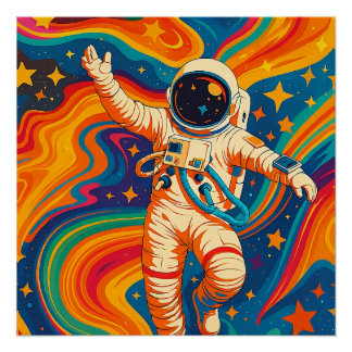 Psychedelischer Astronaut - Groovy Cosmic Waves Poster