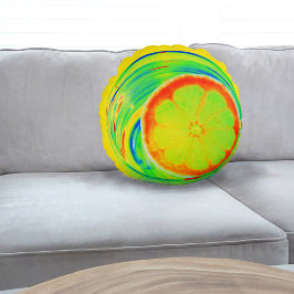 Psychedelischer Citrus Pop Art Orange Slice Tropic Rundes Kissen