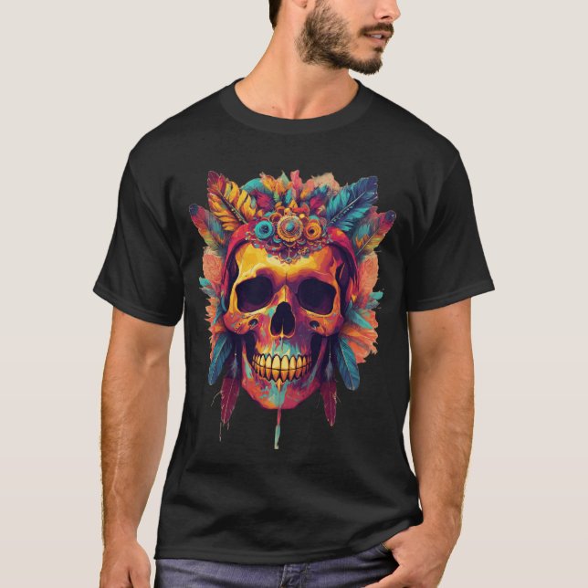 Psychedelischer Feathered Skull-T - Shirt (Vorderseite)