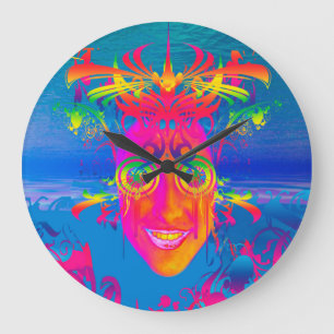 Psychedelischer Fisch Große Wanduhr