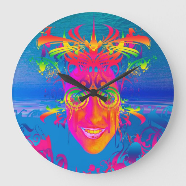 Psychedelischer Fisch Große Wanduhr (Vorderseite)
