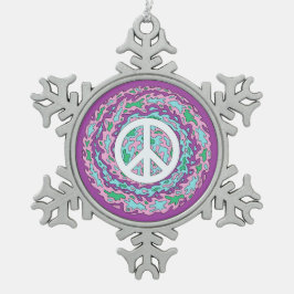 Psychedelischer Frieden Schneeflocken Zinn-Ornament