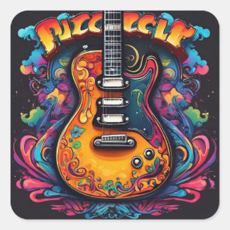 Psychedelischer Gitarren-T - Shirt Quadratischer Aufkleber